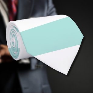 Light Turquoise and White Wide Horizontal Striped Tie