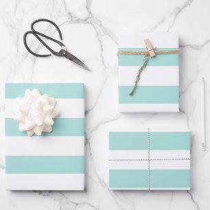 Light Turquoise and White Wide Horizontal Striped Wrapping Paper Sheet