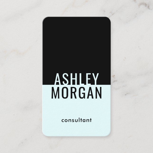 Light Turquoise Blue Black Modern Minimal Vertical Business Card (Front)