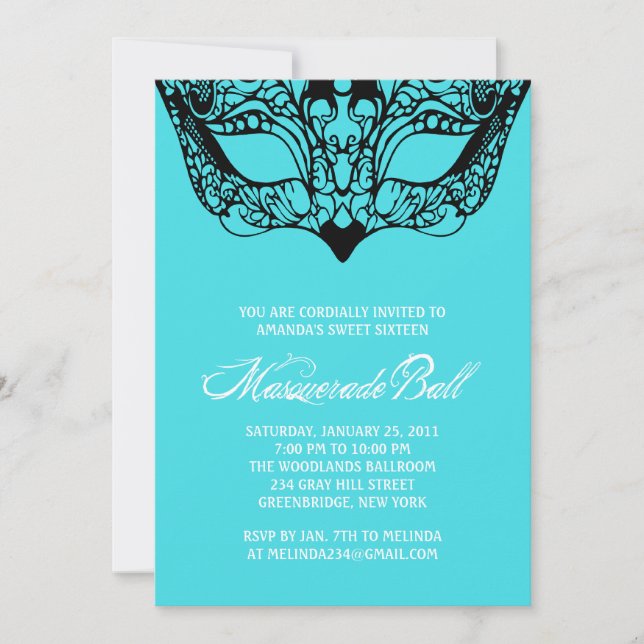 Light Turquoise Blue Masquerade Invitations (Front)