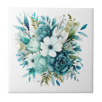 Light Turquoise Floral Ceramic Tile