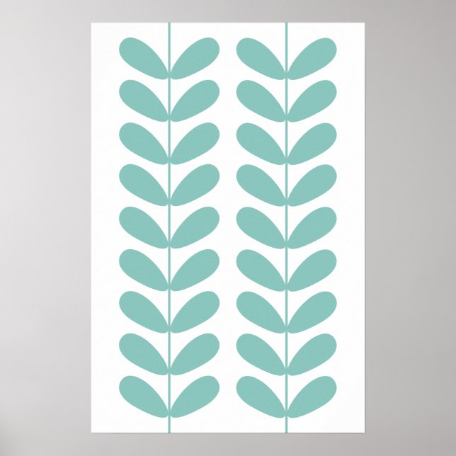 Light Turquoise Flower Buds Mid Century Modern Poster (Front)