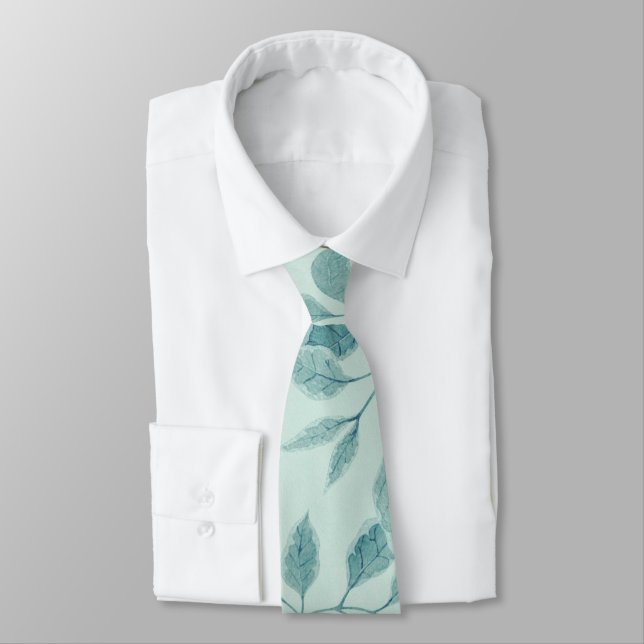 Light Turquoise Leaf Pattern Tie (Tied)