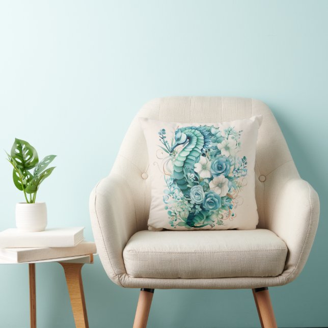Light Turquoise Seahorse Pillow (Chair)