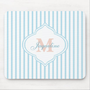 Light Turquoise Stripe Monogram Mouse Mat