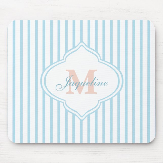Light Turquoise Stripe Monogram Mouse Mat (Front)