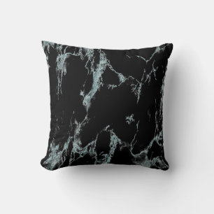 Light Turquoise Vein Black Marble Look Cushion