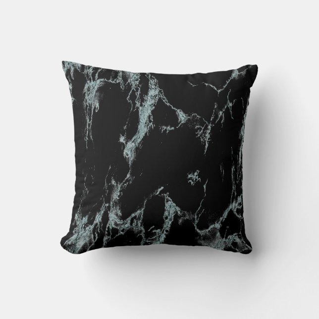 Light Turquoise Vein Black Marble Look Cushion (Front)