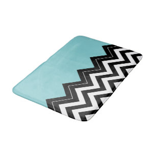 Light Turquoise White Black Zigzag Stripes Pattern Bath Mat