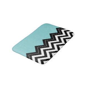 Light Turquoise White Black Zigzag Stripes Pattern Bath Mat