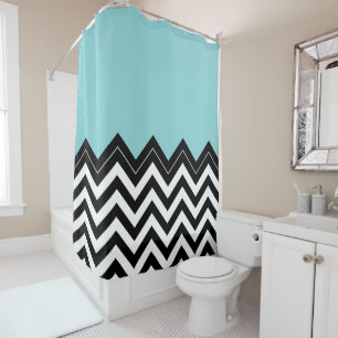 Light Turquoise White Black Zigzag Stripes Pattern Shower Curtain