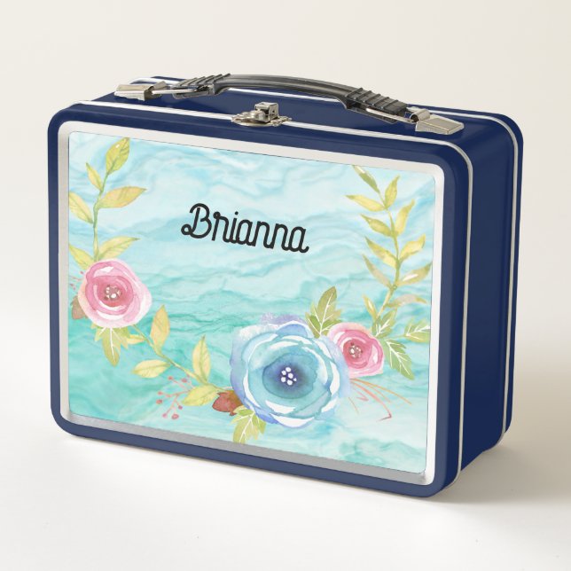 Light Turquoise with Roses Lunch Box (Front)