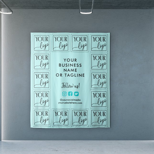 Light Turquoise Your Logo & Social Media Backdrop Tapestry (Creator Uploaded)