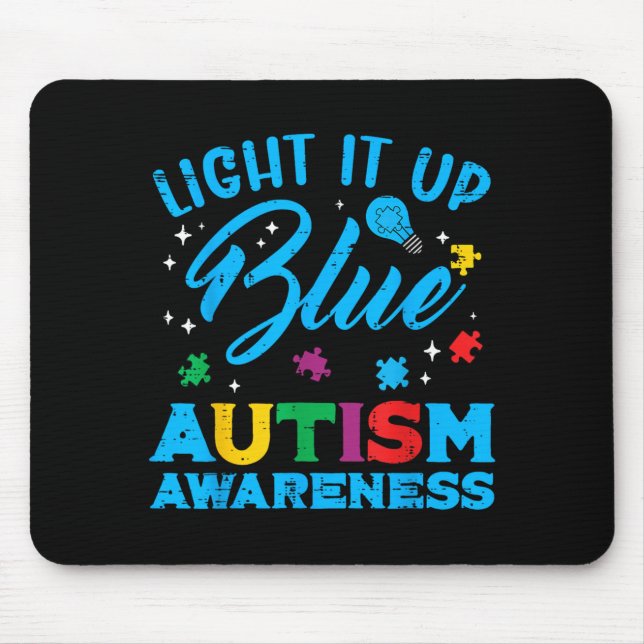 Light Up Blue Autism Awareness ASD Support Men Mouse Mat (Front)