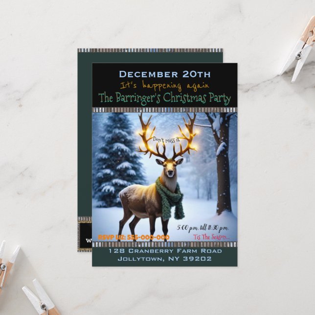 Light Up Deer Come Join Us Annual Christmas Party Invitation (Front/Back In Situ)