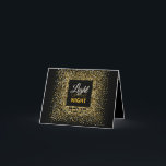 Light up The Night Elegant GOLD Glitter Hanukkah Holiday Card<br><div class="desc">Light up the Nights this Chanukah and make Friends & Family smile with this elegant Chanukkah Greeting Card. Gold on BLACK confetti is the perfect backdrop for this festive Hanukkah message. Includes the Hebrew word "CHANUKAH" Make this card your own with your personal message inside. Need help with this design?...</div>