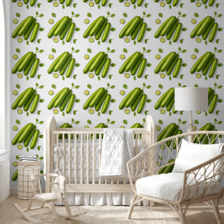 Light Vegetable Cucumber Floral Pattern Wallpaper