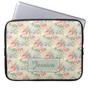 Light Vintage Pink Floral Pattern Personalised Laptop Sleeve
