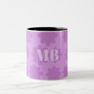 light violet floral unique monogram name initials Two-Tone coffee mug