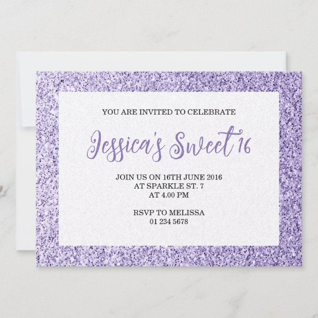 Light violet sparkles Sweet 16 elegant script Invitation (Front)