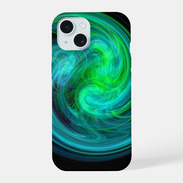 LIGHT VORTEX ,Abstract Blue Green Fractal Waves iPhone 15 Case (Back)