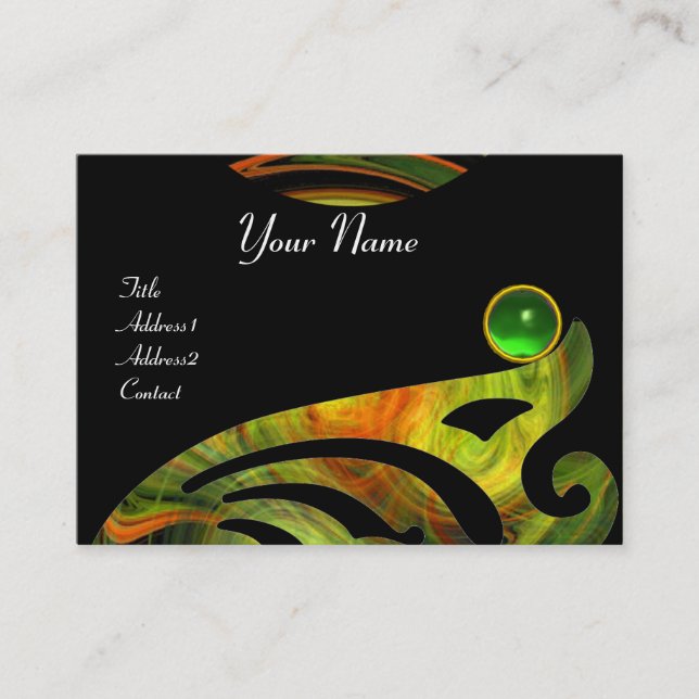 LIGHT VORTEX EMERALD black yellow orange green Business Card (Front)