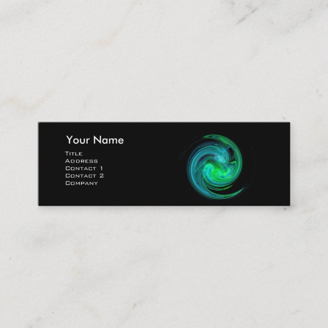 LIGHT VORTEX MONOGRAM Vibrant black blue green Mini Business Card (Front)