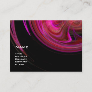 LIGHT VORTEX, RED PINK PURPLE FRACTAL SWIRLS Black Business Card