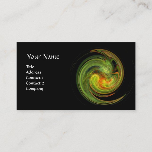 LIGHT VORTEX ,vibrant black green yellow Business Card (Front)
