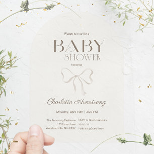 Light Warm Cream Watercolor Bow Baby Shower Acrylic Invitations