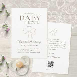 Light Warm Cream Watercolor Bow Baby Shower Invitation