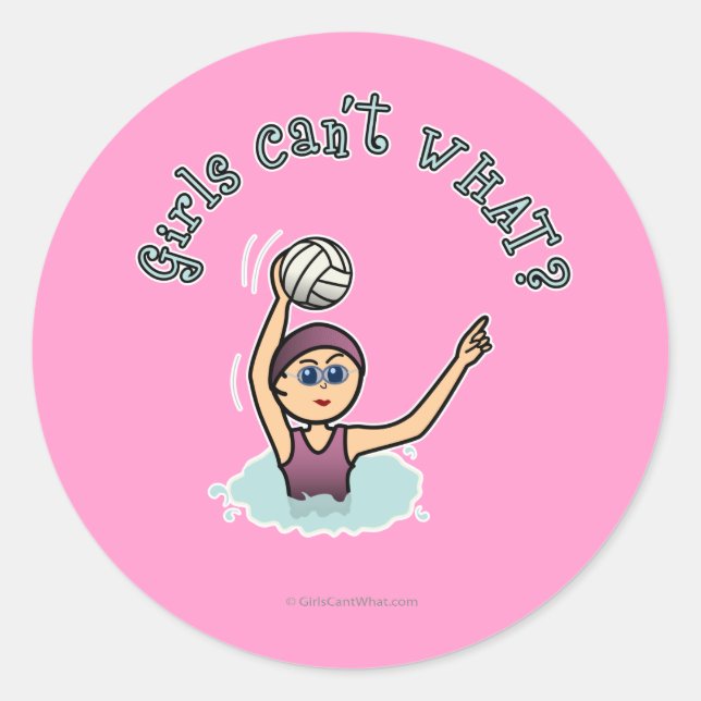 Light Water Polo Player Girl Classic Round Sticker (Front)
