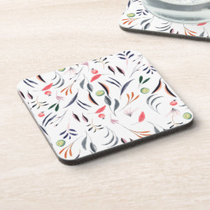 Light Watercolor Leaves and Berries Pattern Coaster