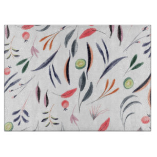 Light Watercolor Leaves and Berries Pattern Cutting Board