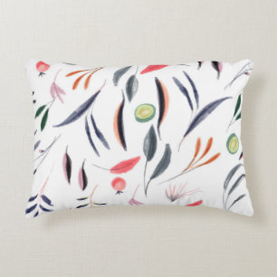 Light Watercolor Leaves and Berries Pattern Decorative Cushion
