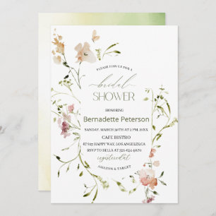 Light Watercolor Wildflowers Bridal Shower Invitation