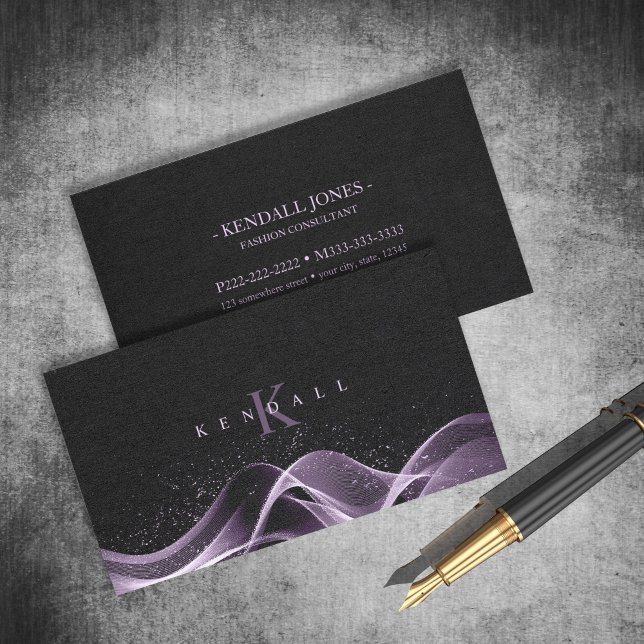 Light Wave and Stardust Monogram Lavender ID781  Business Card (Creator Uploaded)