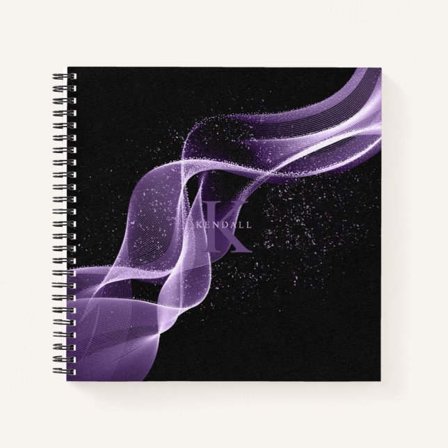 Light Wave and Stardust Monogram Lavender ID781 Notebook (Front)