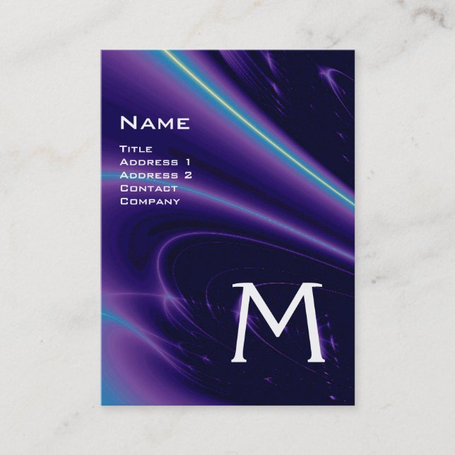 LIGHT WAVES 2 MONOGRAM purple violet white blue Business Card (Front)