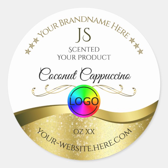 Light White Wavy Gold Logo Monogram Product Label (Front)