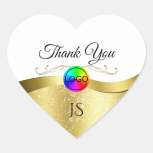 Light White Wavy Gold with Logo Monogram Thank You Heart Sticker