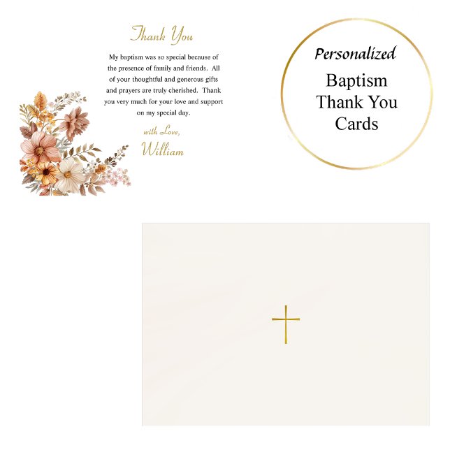 Light Wine Boho Flowers Leaves Orthodox Baptism    Thank You Card (Creator Uploaded)