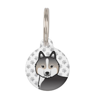 Light Wolf Grey Siberian Husky Cartoon Dog Head Pet Tag