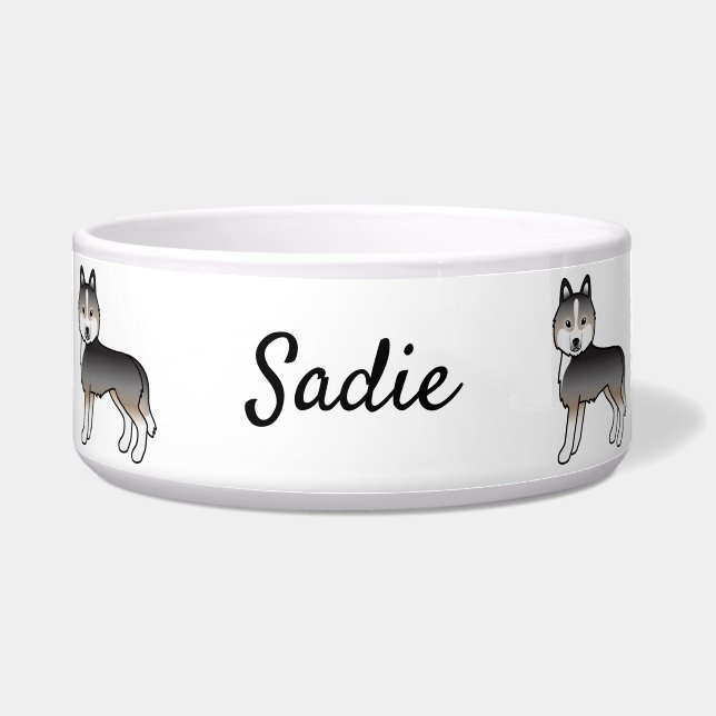 Light Wolf Grey Siberian Husky Cartoon Dog & Name (Front)