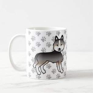Light Wolf Grey Siberian Husky Cartoon Dog & Paws Coffee Mug