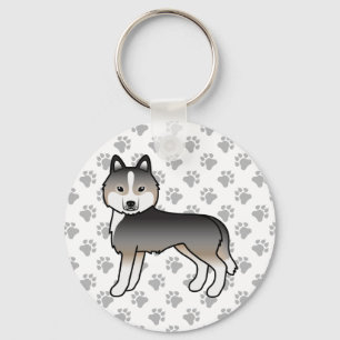 Light Wolf Grey Siberian Husky Cartoon Dog & Paws Key Ring