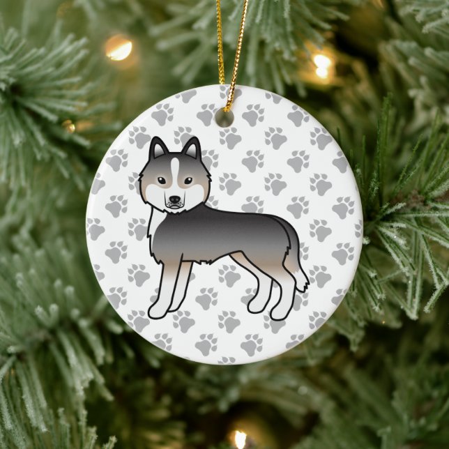 Light Wolf Grey Siberian Husky Cute Cartoon Dog Ceramic Tree Decoration (Tree)