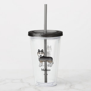 Light Wolf Grey Siberian Husky Dog & Custom Name Acrylic Tumbler