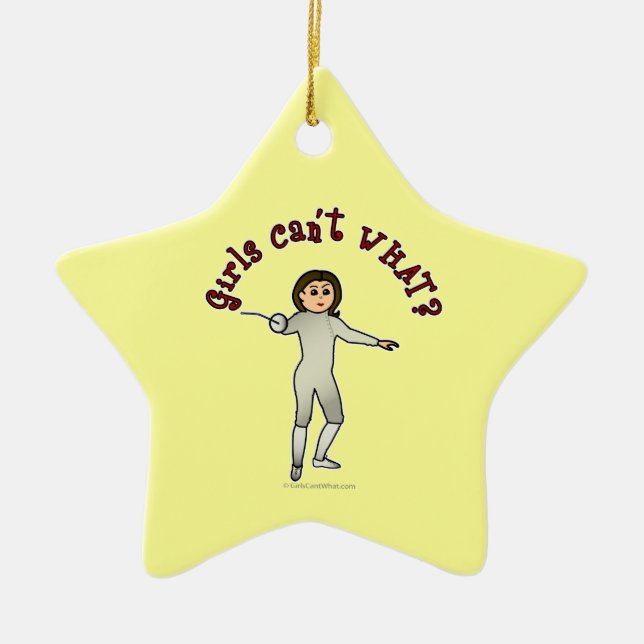 Light Woman Fencing Ceramic Tree Decoration (Front)