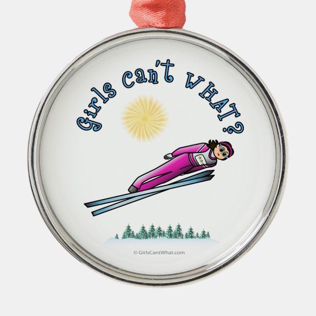 Light Women's Ski Jumping Metal Tree Decoration (Front)